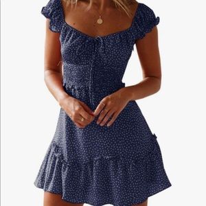 Floral Tie Front Boho ruffle dress navy and white